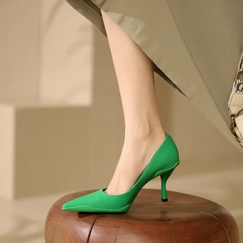 Yeşil Lychee Desen Bayanlar Sivri Yüksek Topuklu 7.5 cm Özel kadın Seksi Stiletto Yüksek Topuklu Ziyafet Kulübü parti ayakkabıları