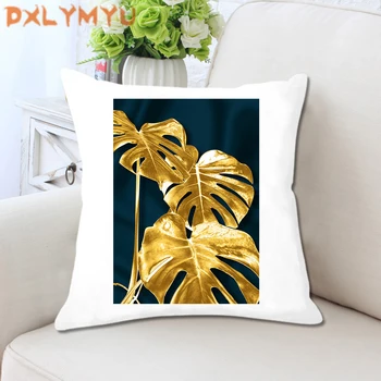Yumuşak Dekoratif yastık Kılıfı Altın Bitki Baskı Kanepe Beyaz Kısa Peluş Yastık Kılıfı Ev Dekorasyon