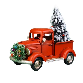 Yılbaşı Ağacı Kırmızı Metal Kamyon Araba Model Vintage Kırmızı Kamyon Noel Dekor el işi 21X11.Noel Dekorasyon İçin 5X19cm 