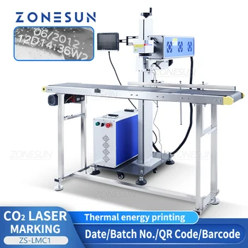 ZONESUN CO₂ Lazer baskı makinesi Tarih Kodu LOGO QR Barkod Markalama Üretim Hava Soğutma Şişesi Deri Ahşap Paketleme Hattı
