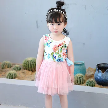 Çocuk Kız Elbise Bebek Kız Yaz Kolsuz Çiçek doğum günü partisi elbiseleri Çocuk Giysileri