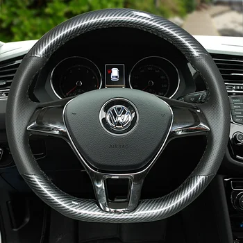Özel yüksek kalite hakiki deri karbon fiber süet el dikişli direksiyon kılıfı Volkswagen Jetta için