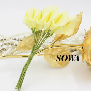 Ücretsiz Kargo 2.5 cm Kafa 72 adet / grup PE Köpük Açık Sarı Renk El Yapımı gelinçiceği Çiçek Düğün Buket Yapay Dekorasyon