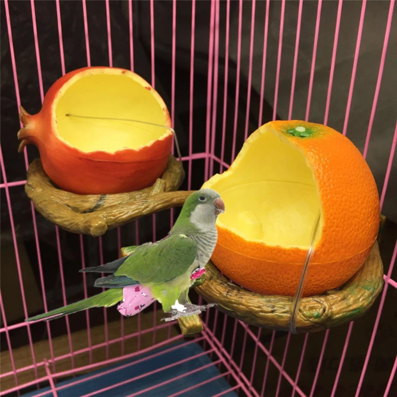 1 Adet Komik Meyve Şekli Kuş Papağan Besleyici Portakal Nar Gıda Su besleme kasesi Konteyner Besleyiciler Kasalar Kafesleri Coop Pet 0
