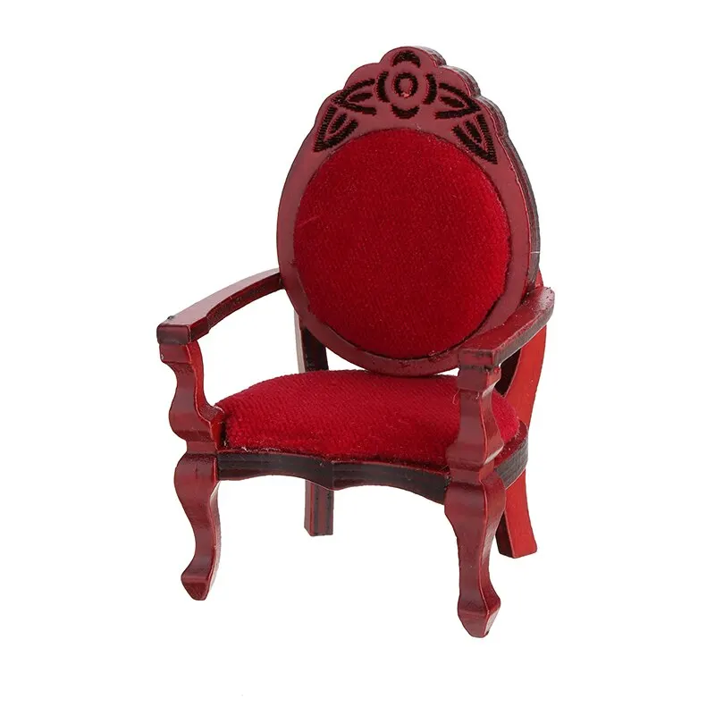 1 adet Vintage Minyatür Ahşap Oyma Sandalye mobilya dekorasyonu İçin 1: 12 Dollhouse Aksesuarları 0