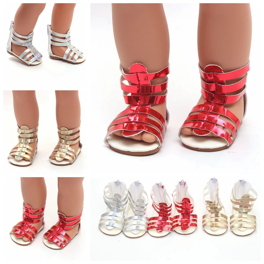 7cm Altın / Gümüş / Kırmızı Roma Sandalet Yaz Ayakkabı İçin 18 inç amerikan oyuncak bebek ve 43cm Bebek Giyinmek Bebek Aksesuarları 0