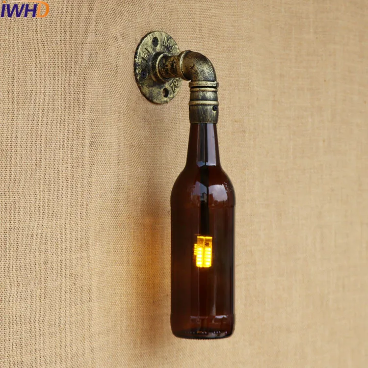 Endüstriyel duvar aplik lamba aydınlatma armatürleri ıle cep saati su borusu lamba loft Edison ışık cam şişe ışıkları LED 220 v 0