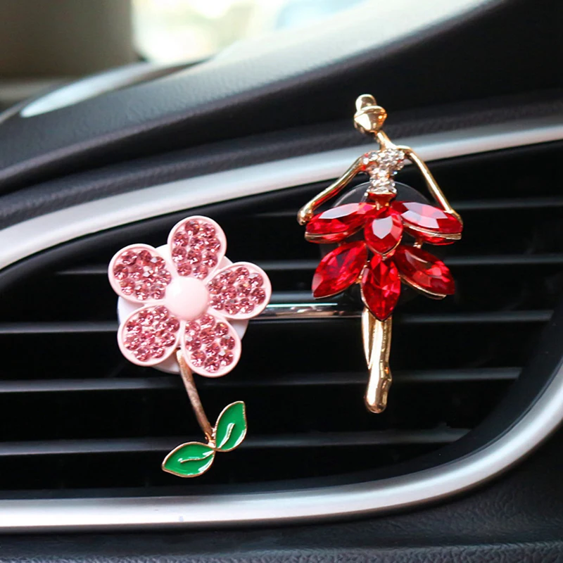 Kızlar Kadınlar Araba-şekillendirici Aksesuarları Bling Rhinestone Ayçiçeği Araba Parfüm Klip Otomatik Hava Firar Koku Klip İç Dekorasyon 0