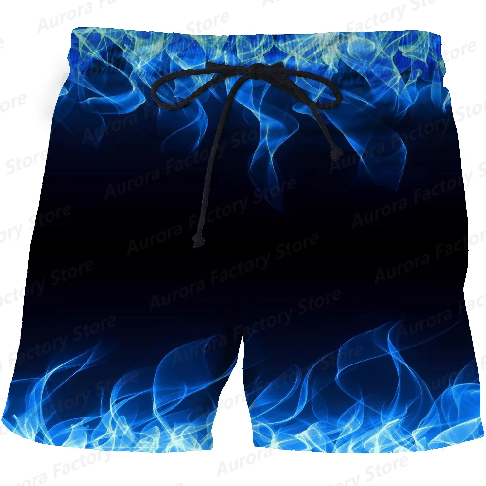 Yeni Yaz erkek Alev Baskı Şort Yüzme Pantolon Rahat Açık Serin Streetwear Moda Erkek Büyük Boy Plaj Giyim 0