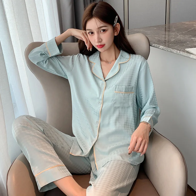 Çift 2 ADET Rayon Pijama Setleri Seksi Turn-Aşağı Yaka Gömlek Pijama İlkbahar Yaz Yeni Kıyafeti Rahat Ev Giysileri M-XXL 0