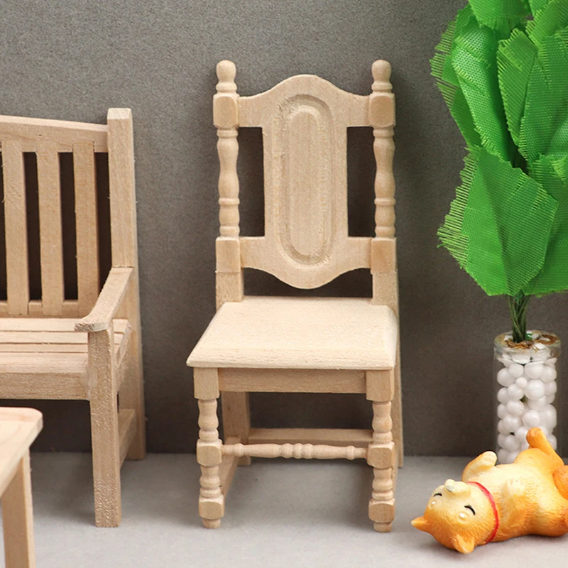 1/12 Bebek Minyatür Mobilya Ahşap Boyasız Mobilya Sandalye Dollhouse Dekor Oyuncak Oyna Pretend Mobilya Oyuncak Çocuk Oyuncak 1