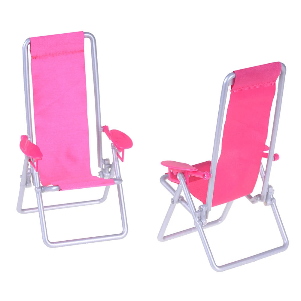 1 ADET Pembe Katlanabilir Plastik plaj sandalyesi Güverte Mini Bahçe Çim Mobilya Bebek Aksesuarları Minyatür 1:12 Ölçekli Toptan 1