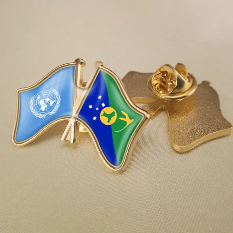 Birleşmiş Milletler ve Noel Adası çapraz Çift dostluk bayrakları broş rozetleri yaka iğneler 1