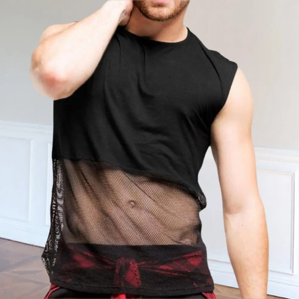 Erkek Yelek Düz Renk O Boyun Örgü Patchwork Hollow Out Spor Tank Top Erkek Giyim 2022 Streetwear 1