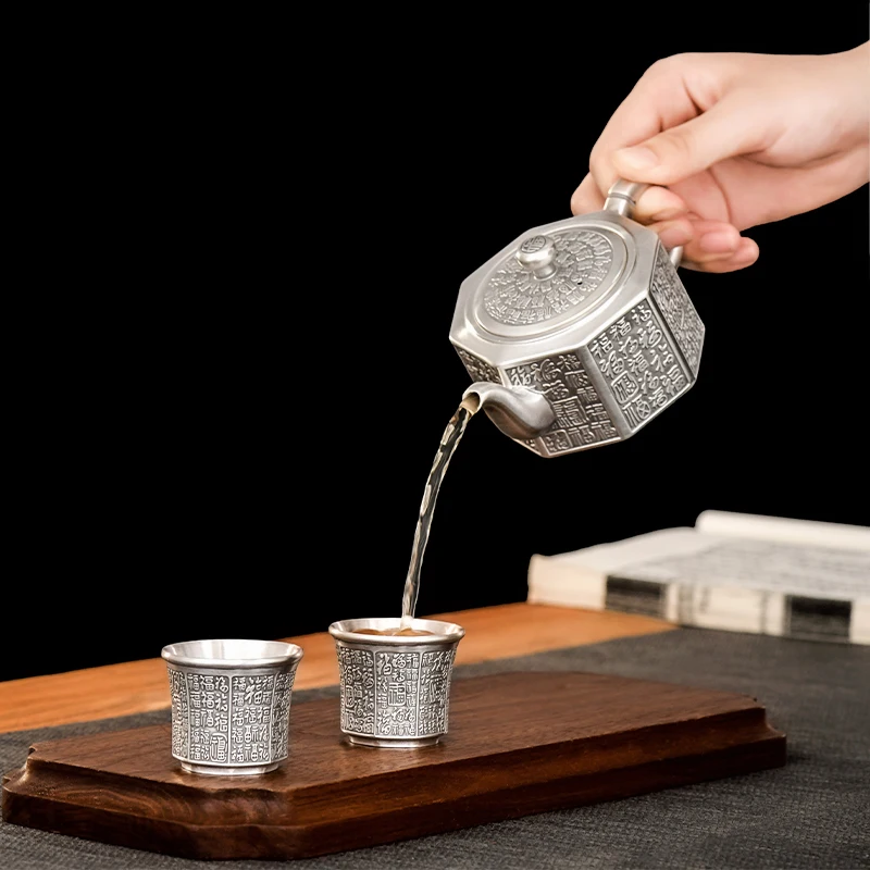 Gümüş Çay Gümüş High-end Baifu Çin Retro Tarzı en İyi Set Hediye 999 Sterling Çay Set Set  1