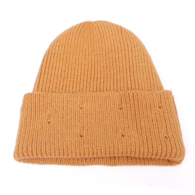 Kış Yün Örme Şapka Düz Renk Trendi Tığ Bere örgü bere Açık Rüzgar Geçirmez Yün Sıcak Kaput Şapka Delik Moda Kayak Kapaklar 1