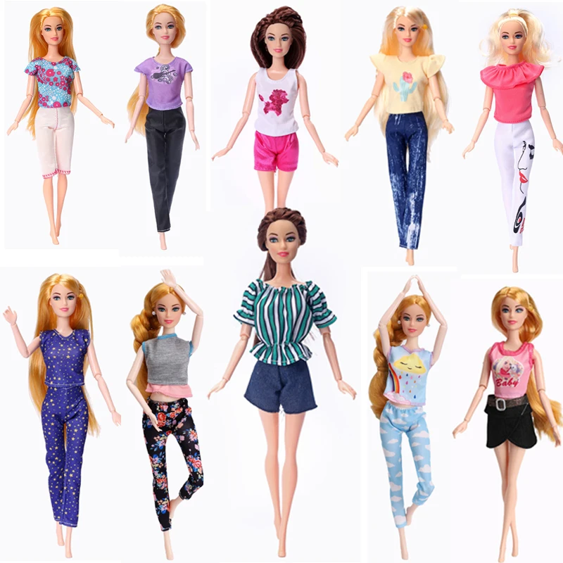 Moda oyuncak bebek giysileri Seti barbie bebek Kıyafetler Gömlek Üstleri Şort Kot Pantolon Moda Bebek Giysileri Dollhouse DIY Oyuncaklar 1