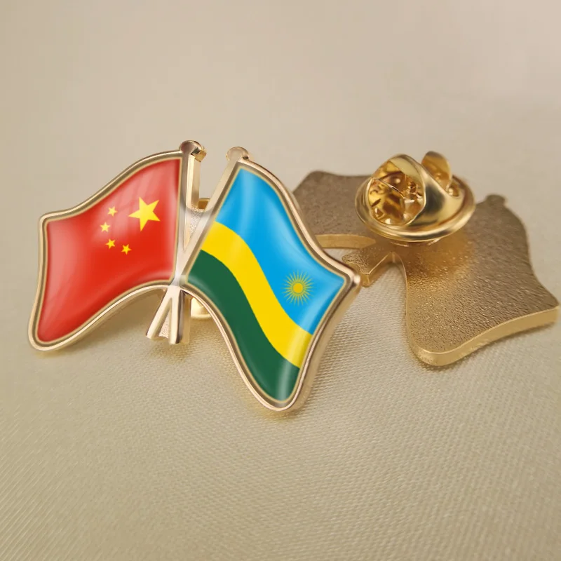 Ruanda ve Çin Çapraz Çift Dostluk Bayrakları Yaka İğneler Broş Rozetleri 1