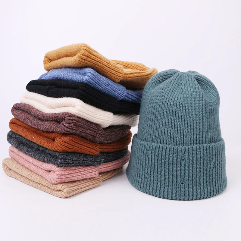 Kış Yün Örme Şapka Düz Renk Trendi Tığ Bere örgü bere Açık Rüzgar Geçirmez Yün Sıcak Kaput Şapka Delik Moda Kayak Kapaklar 2