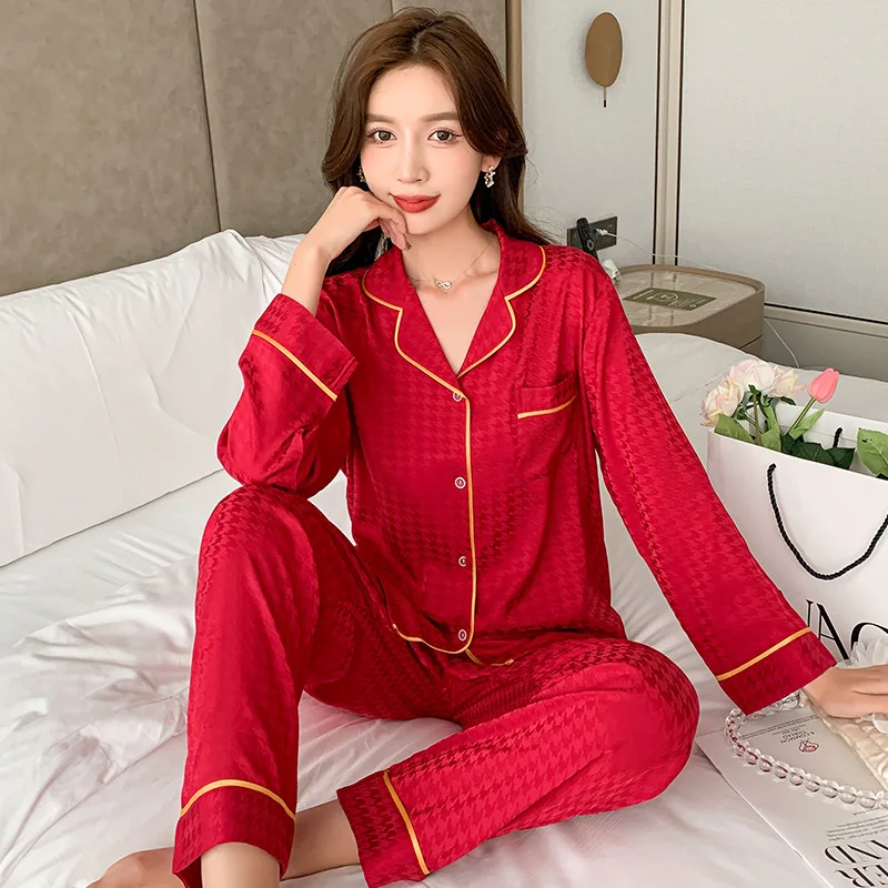 Çift 2 ADET Rayon Pijama Setleri Seksi Turn-Aşağı Yaka Gömlek Pijama İlkbahar Yaz Yeni Kıyafeti Rahat Ev Giysileri M-XXL 2