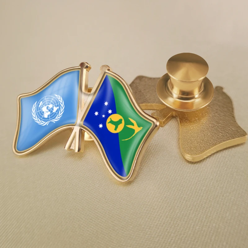 Birleşmiş Milletler ve Noel Adası çapraz Çift dostluk bayrakları broş rozetleri yaka iğneler 3