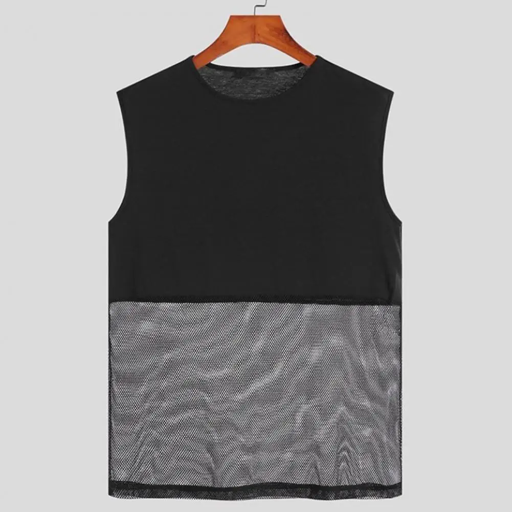 Erkek Yelek Düz Renk O Boyun Örgü Patchwork Hollow Out Spor Tank Top Erkek Giyim 2022 Streetwear 3