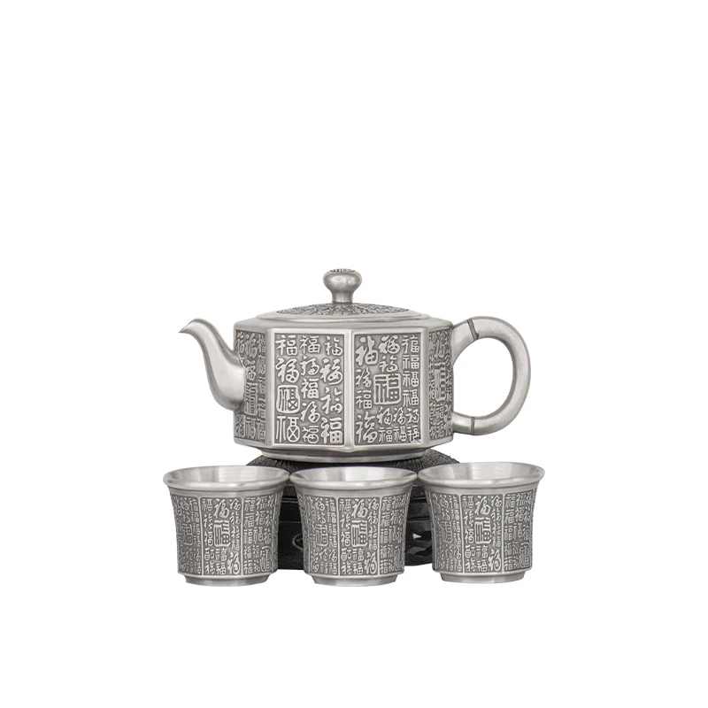 Gümüş Çay Gümüş High-end Baifu Çin Retro Tarzı en İyi Set Hediye 999 Sterling Çay Set Set  3