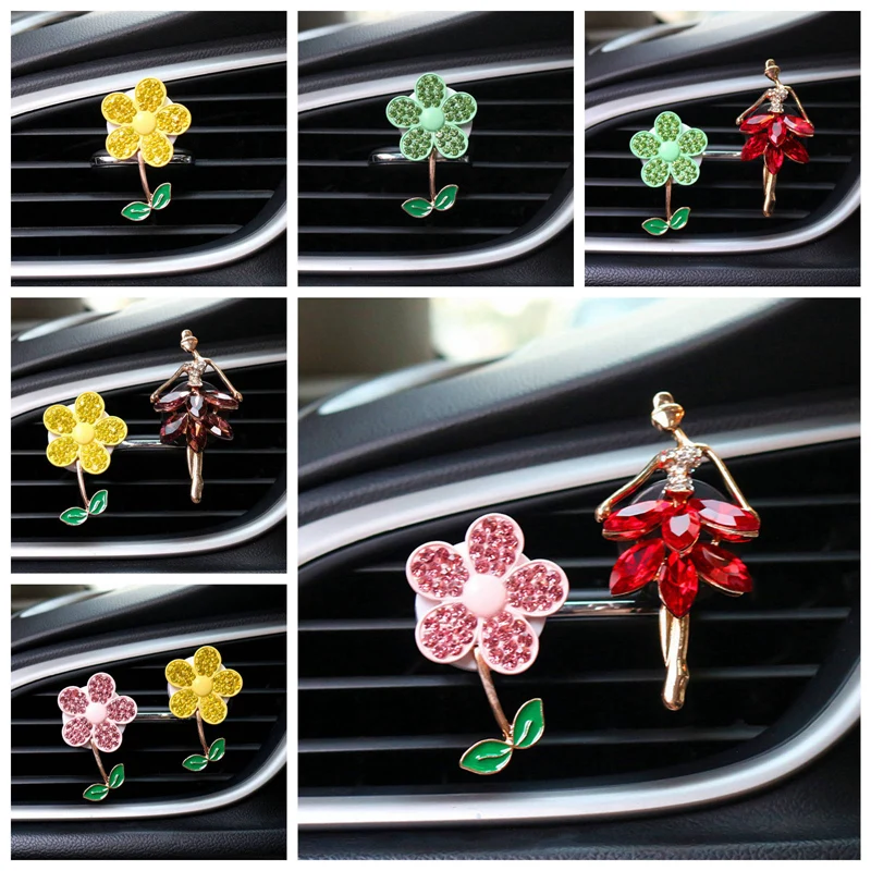 Kızlar Kadınlar Araba-şekillendirici Aksesuarları Bling Rhinestone Ayçiçeği Araba Parfüm Klip Otomatik Hava Firar Koku Klip İç Dekorasyon 3