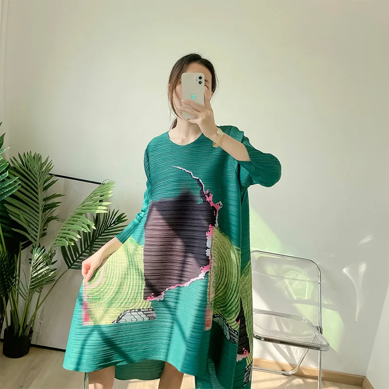 Pilili Elbise 2022 İlkbahar Ve Sonbahar Yaşlanma İnce moda elbise Yaka Gevşek Büyük kadın Orta Ve uzun elbise 3