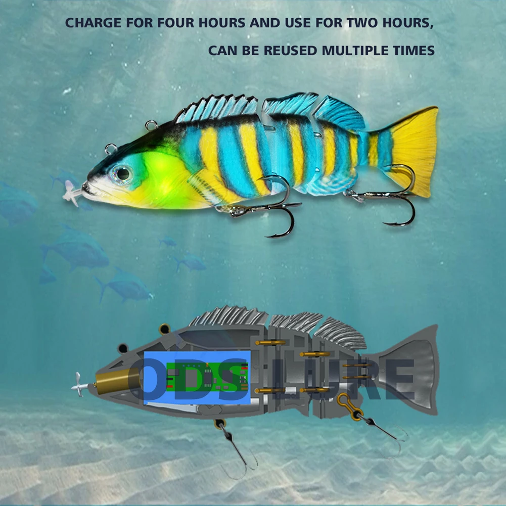 Robotik Balıkçılık Cazibesi Elektrikli Wobbler Elektronik Çok Eklemli Yem 4 Segment Akıllı Yüzme Balıkçılık Yemler Aksesuarları Mücadele 3