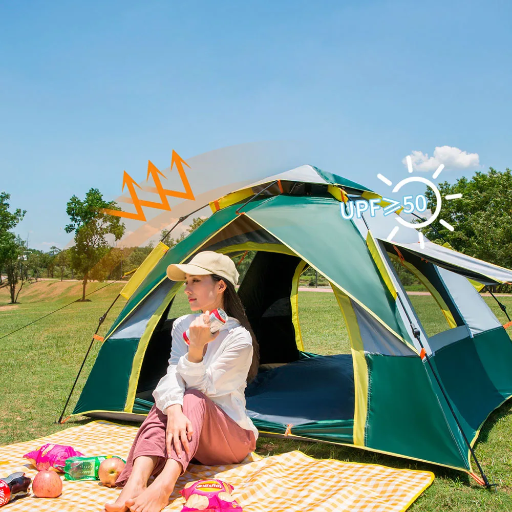 Tam Hızlı Otomatik Açılış Çadır Su Geçirmez Gölgelik yürüyüş çadırı Kamp Aile Açık Anında Kurulum Çadır Rüzgar Geçirmez Güneşlik 3
