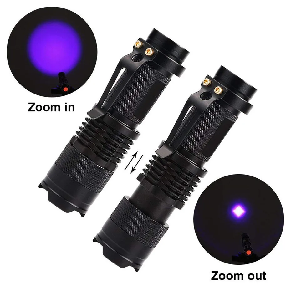 UV el feneri Ultraviyole ışık Zoom fonksiyonu ile Zoom fonksiyonu ile Mini UV 365nm / 395nm siyah ışık Pet idrar lekeleri dedektörü 3