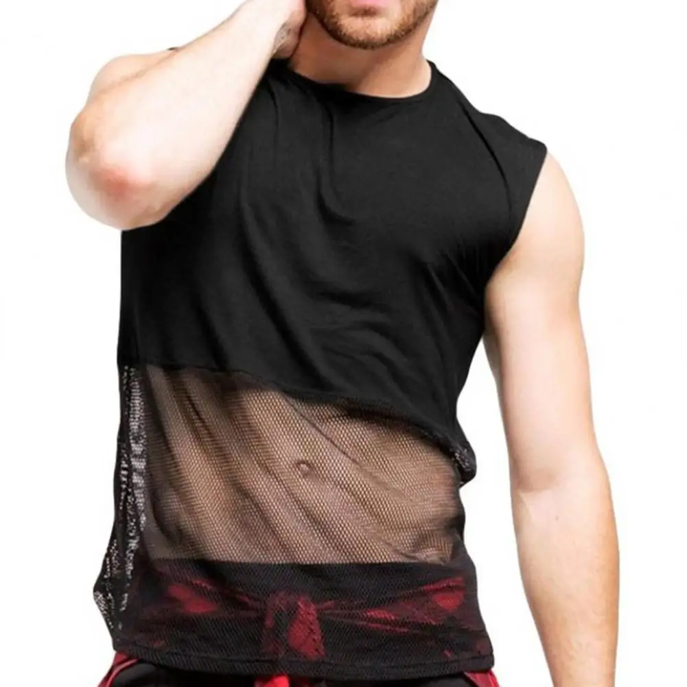 Erkek Yelek Düz Renk O Boyun Örgü Patchwork Hollow Out Spor Tank Top Erkek Giyim 2022 Streetwear 4