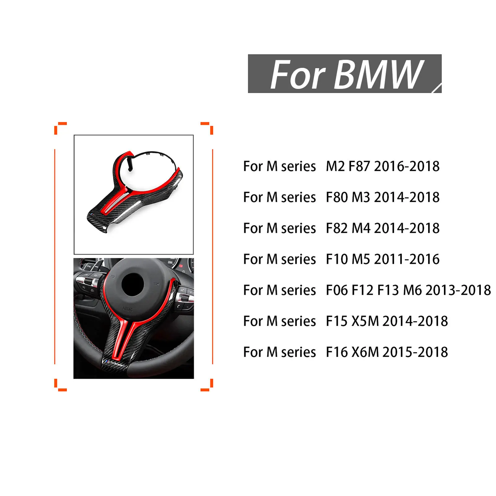 Kırmızı + Karbon Fiber direksiyon kılıfı BMW X5M X6M M2 M3 M4 M5 M6 2011-2018 4