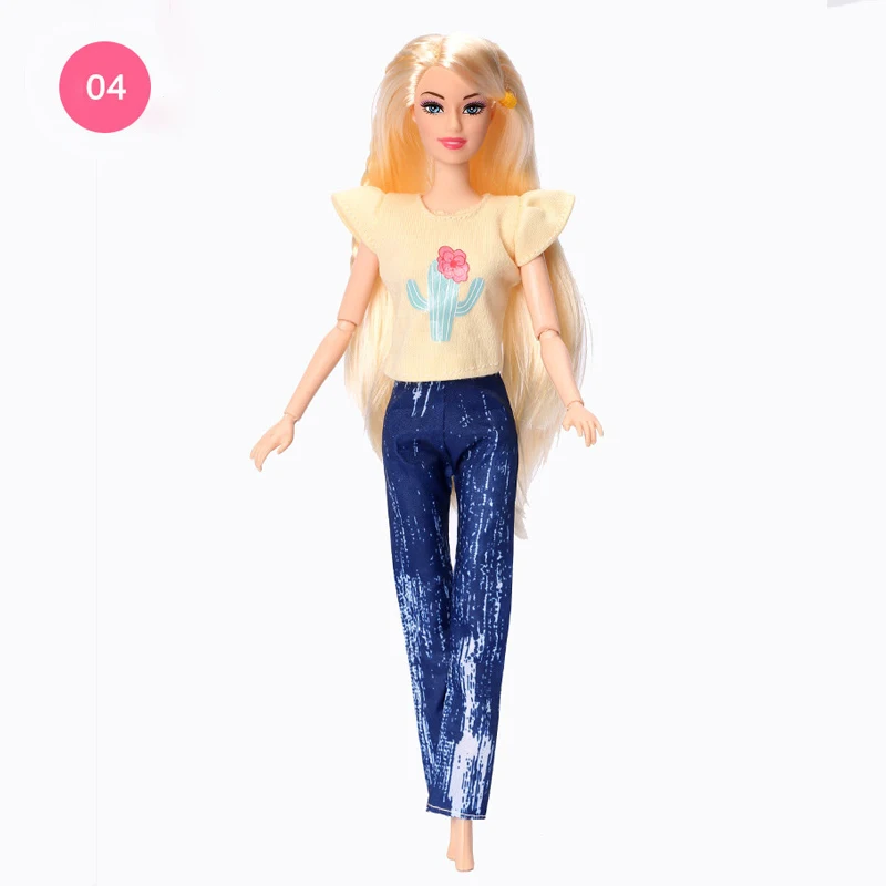 Moda oyuncak bebek giysileri Seti barbie bebek Kıyafetler Gömlek Üstleri Şort Kot Pantolon Moda Bebek Giysileri Dollhouse DIY Oyuncaklar 4