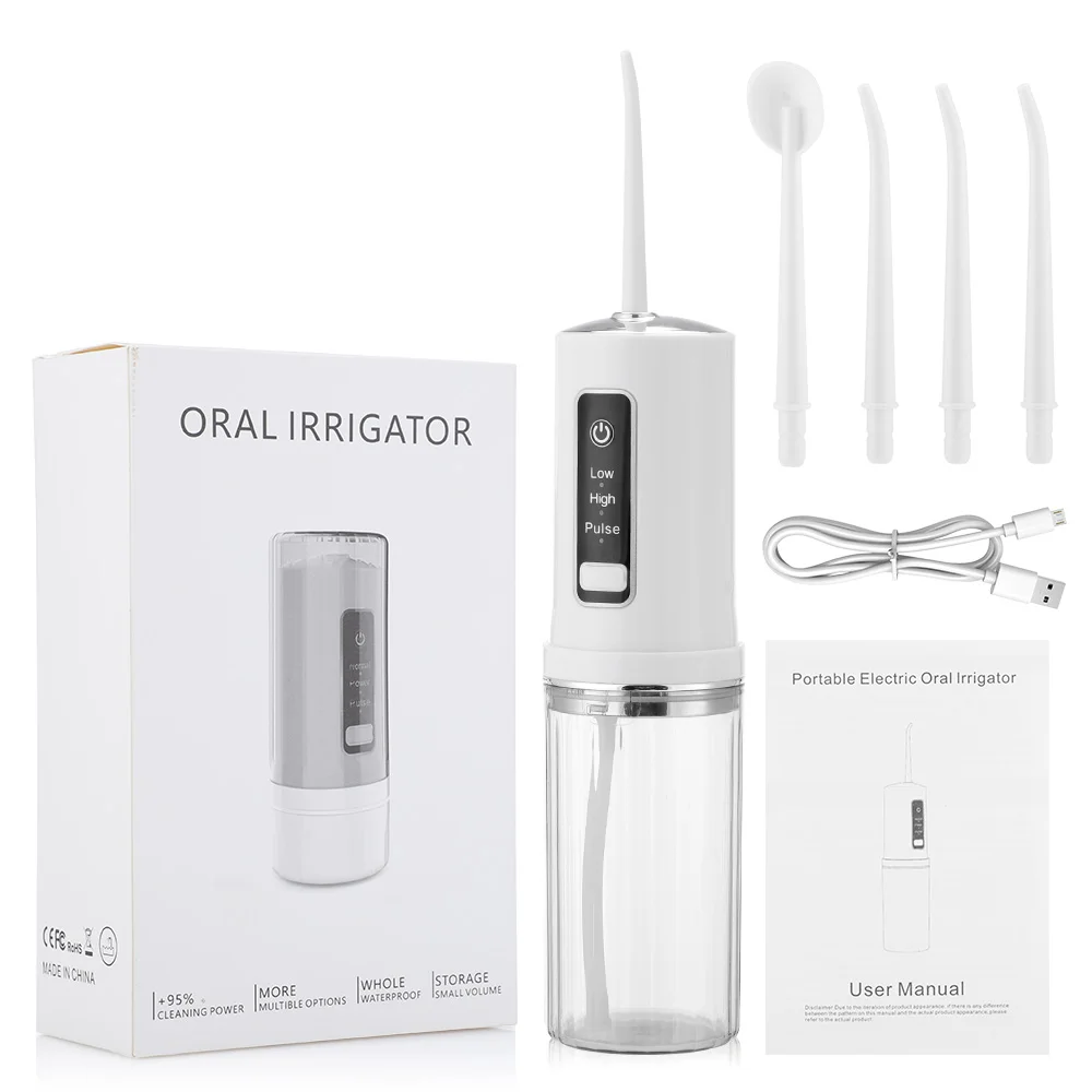 Oral Irrigator Taşınabilir sulu diş ipi USB Şarj Edilebilir su jeti İpi kürdan 4 Jet Ucu 230ml 3 Modları IPX7 1800rpm 4