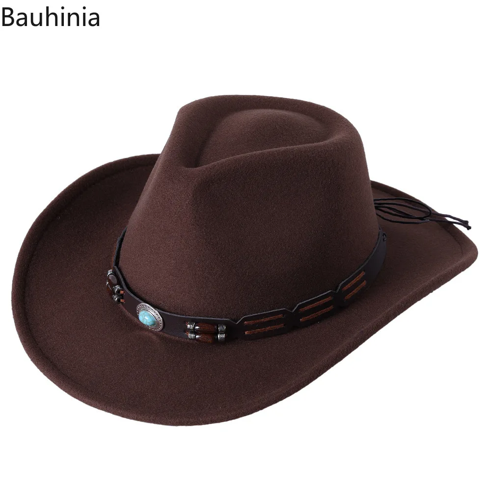 Yüksek Kalite Vintage Yün Batı kovboy şapkası Erkekler Kadınlar İçin Beyefendi Cowgirl Caz Kap Tatil Kostüm Partisi Şapka 4