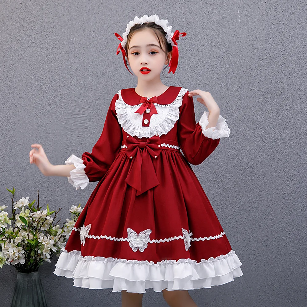 2022 Lolita Prenses Elbiseler kurdele bağı İlmek Elbise Bebek Kız Fırfır Zarif Lüks Elbise Frocks Kızlar İçin 5