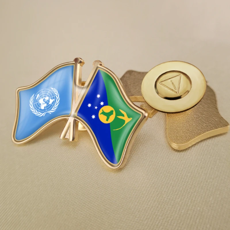 Birleşmiş Milletler ve Noel Adası çapraz Çift dostluk bayrakları broş rozetleri yaka iğneler 5