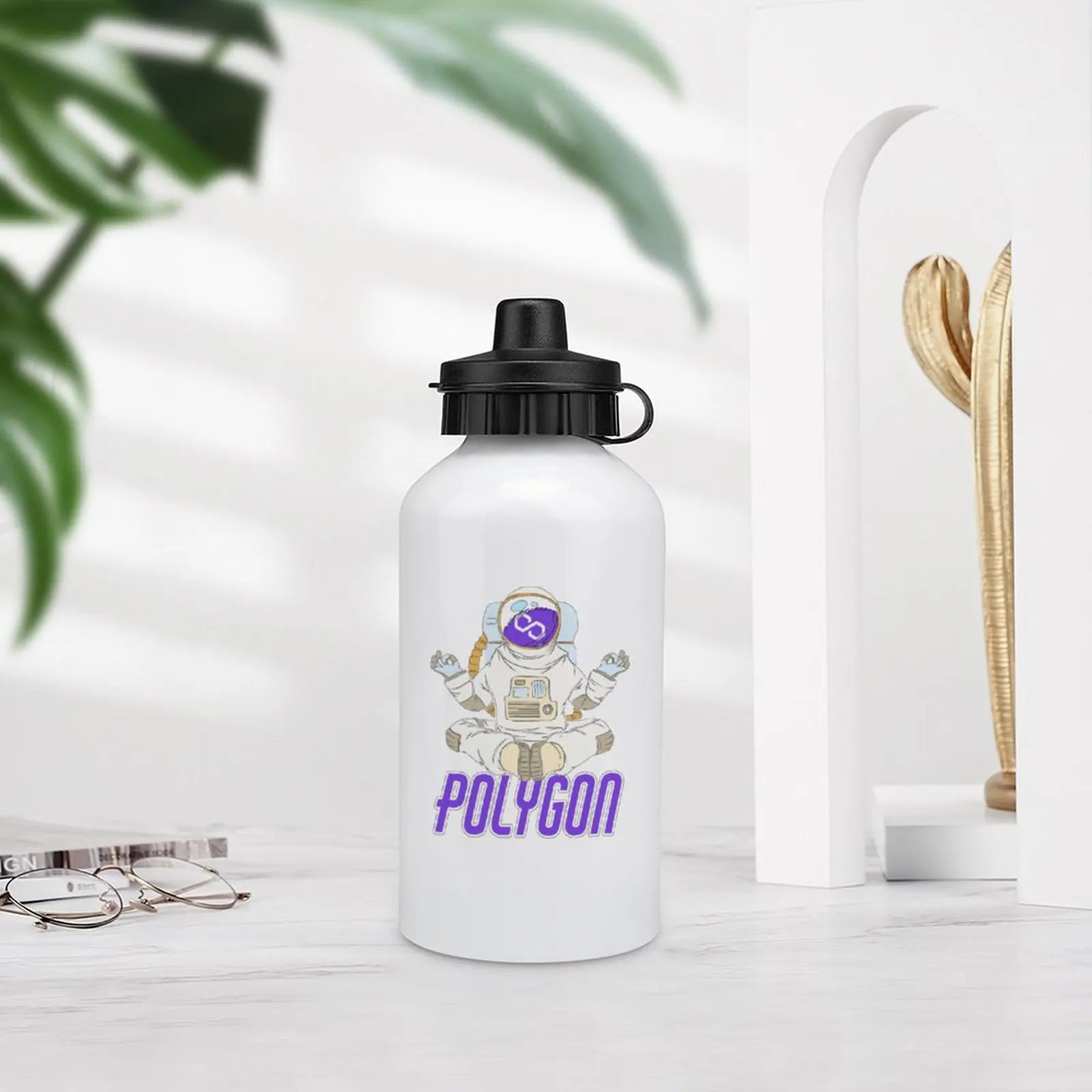DIY Spor Şişe Alüminyum Poligon Yoga Zen Kripto MATİC Cryptocurrency Ay Adam (UpPhoto) (gürültü Kantin bira kupaları vakumlu şişe 5