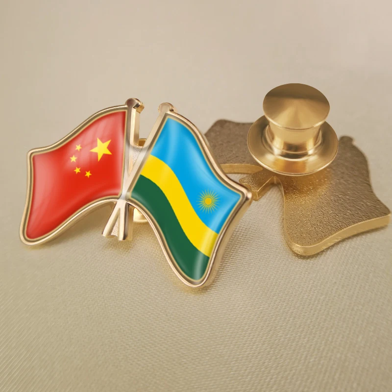 Ruanda ve Çin Çapraz Çift Dostluk Bayrakları Yaka İğneler Broş Rozetleri 5