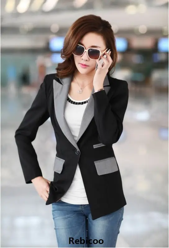 XXXL Yeni moda ilkbahar yaz kadın giyim ince uzun blazer siyah gri Ofis Bayan ceket 5