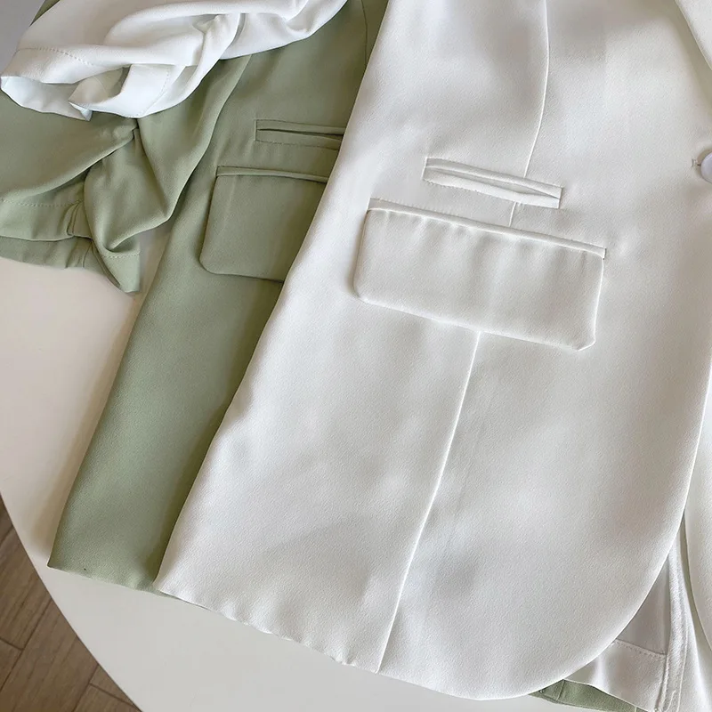 Yaz 2023 Vintage Kadınlar 3/4 Kollu Yeşil İnce Şifon Blazers Kore Gevşek Casual Yaka Uzun Kollu Ofis Takım Elbise Ceket Kadın 5